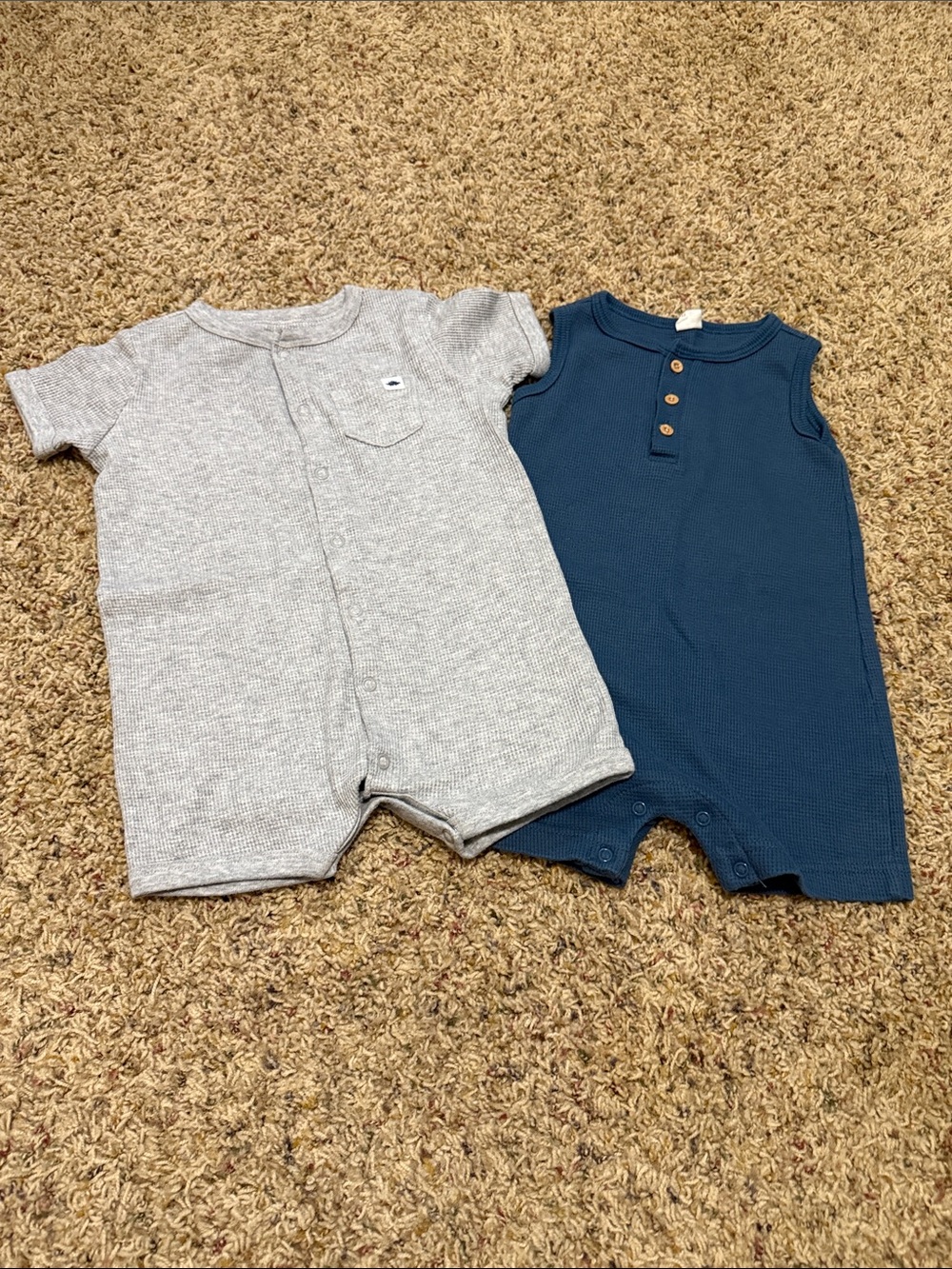 Carter's Gray and Navy Waffle Knit Baby Rompers Pack